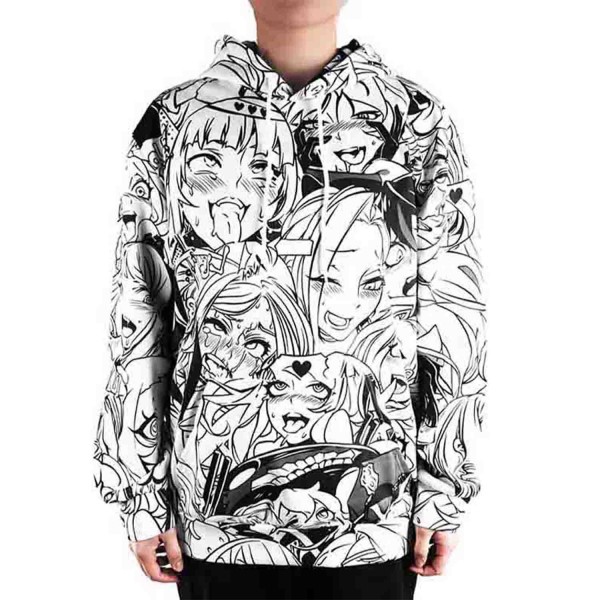 Ahegao Kapuzenpullover mit Manga Gesichtern | Weiß | Größe: S - L