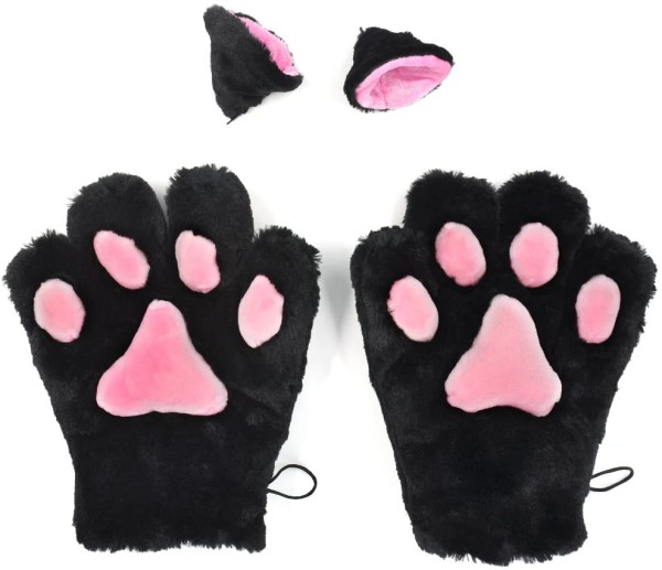 Neko Cosplay Set mit 2 Katzenpfoten und 2 Katzenohren für Katzen Kostüm